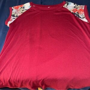 Floral Sleeve Burgundy Women's Top